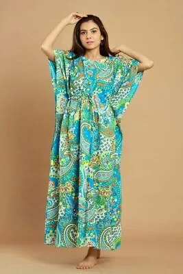 Hand Block Print Dress Indian Cotton Long Kaftan Women Wear Long Caftan Anokhi • $46.62