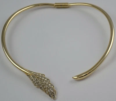 £8.49 • Buy Vintage Trifari Gold Plate Crystal Rhinestone Feather Collar Necklace