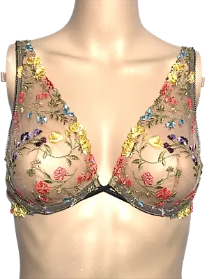 $70 Victorias Secret Dream Angels Unlined Plunge Bra Floral Embroidered Lace Nwt • $23.75