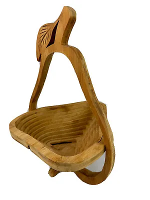 Vtg Wooden Bamboo? Collapsible Fruit Bowl  Basket Pear Shaped MCM • $16