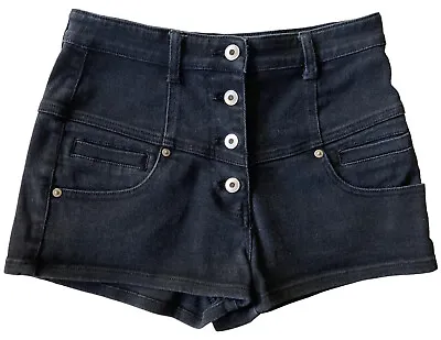 SUPRE Womens Size M = 12 AU Denim Shorts Button Front 6 Pockets Mid Rise Black • $18.63