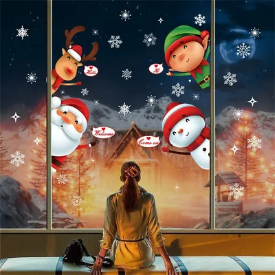 £2.62 • Buy Reusable Christmas Window Stickers Snowflakes Santa Reindeer Snowman Decorations