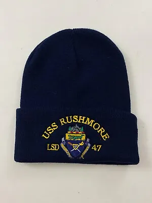 New USS Rushmore LSD 47 Knit Logo Cuffed The Corps United States Blue Beanie • $24.99