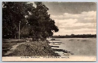 Muskogee Oklahoma~Waterfront Hyde Park~Boat Behind~c1910 Postcard • $8.99