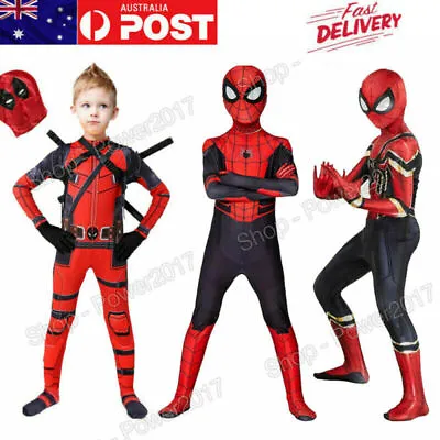 Kids Boy Deadpool Spider-Man Superhero Cosplay Costume Halloween Outfit Jumpsuit • $24.99
