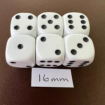 6 X D6 Dice - White - Spot - 16mm - Polyhedral Dice - Board Games - Geek. • £0.99