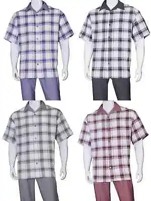 New Men's 2pc Walking Suit Short Sleeve Casual Shirt & Pants Set M2972 • $42.79