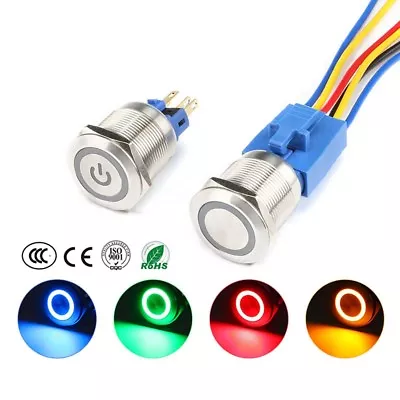 Waterproof 22mm LED 6-220V Car Instrument S/S Metal Push Button Switch Momentary • $6.48