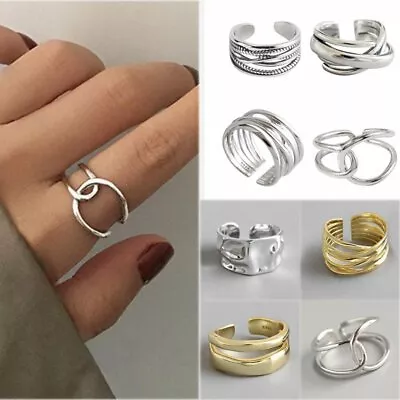 Silver Irregular Finger Rings Women Handmade Couple Jewelry Gifts Adjustable • $1.55