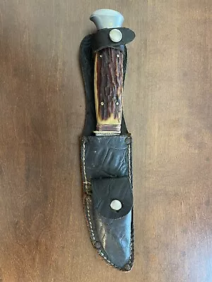 Vintage  Solingen Germany  Hunting Knife Antler Stag W/ Sheath And Compass • $49