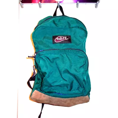 Nike Backpack Hunter Green Book Bag Canvas Genuine Suede Bottom Padded Straps • $24.99