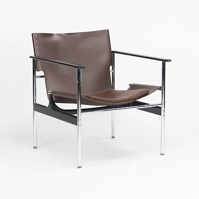 2020 Charles Pollock For Knoll Sling Arm Chair In Brown Leather And Chrome # 657 • $1950