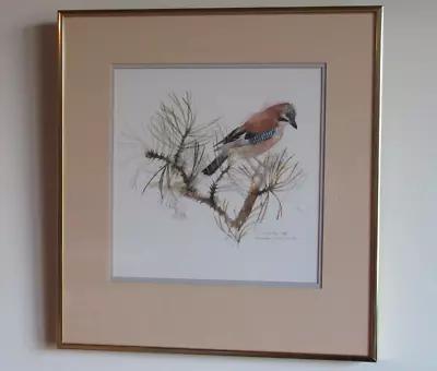 Danish Artist Mads Stage Watercolor Print Of Bird On Branch Signed In Pencil • $59