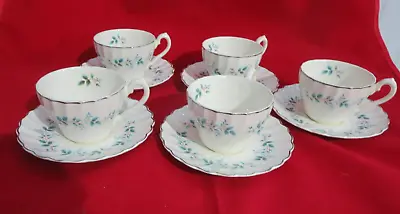 5 Vintage Myott Olde Chelsea Staffordshire Bluebell Tea Cups & Saucers England • $21.96