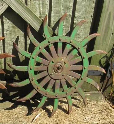 JOHN DEERE Rotary Hoe Wheel 20  Sunflower Yard Art Farm Original JD Green • $19.99