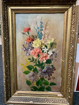 Lovely Painting Oil On Canvas Bouquet Of Flowers Per Michelangelo Meucci 1900 • $733.41