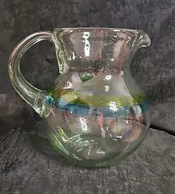 Hand Blown Bola Pitcher Art Glass Margaritas Water Two Tone Jug • $22