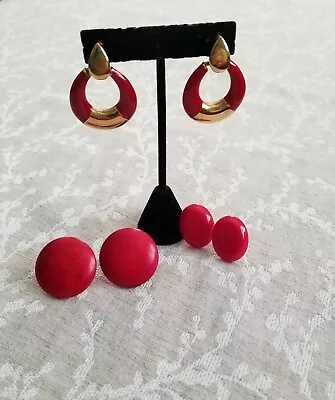  Vintage Fashion Mod Acrylic  Lacquer Red Pierced Post Earrings 80's • $14.99
