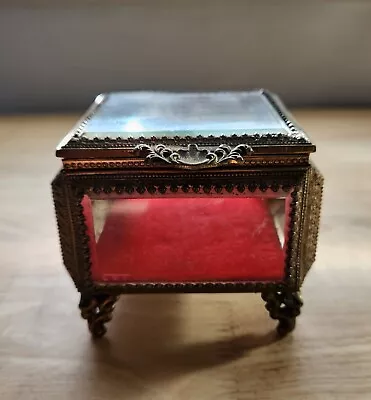 Vintage Beveled Glass Ormolu Casket Jewelry Trinket Box • $65