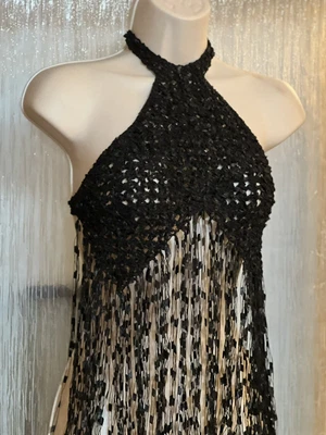£10 • Buy ❤️Handmade Black Halter Fringe Top Size 8/10 Bralet Boho Gypsy Festival