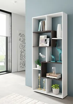 KAWA Bookcase White & Dark Brown Oxide 4 Tier Horizontal Storage For Books Items • £169.99