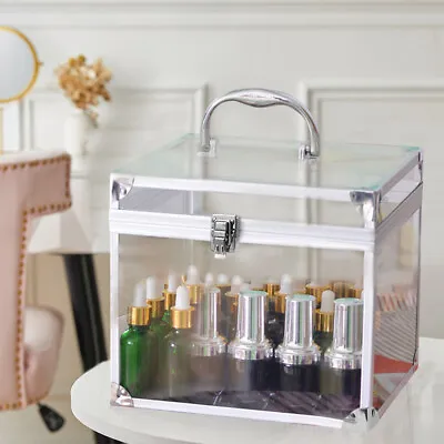 Cosmetic Makeup Vanity Travel Case Storage Transparent Nail Carry Box With Lock • £14.95