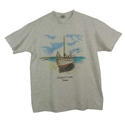 Vtg Sunshine Apparel Corpus Christi Texas Sailboat Beach Graphic Print T-Shirt L • $24.95