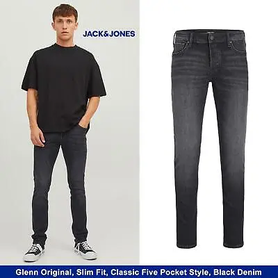 Mens Denim Jeans By Jack & Jones Slim Fit Classic Five Pocket Style Black Denim • £20.49