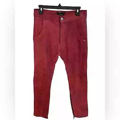 Scotch And Soda Maison Scotch Women’s Burgundy Genuine Leather Pants Size 27 • $49.88