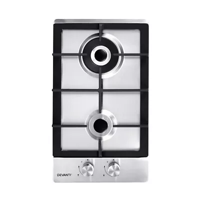 Devanti Gas Cooktop 30cm Gas Stove Cooker 2 Burner Cook Top Konbs NG LPG Steel • $132.95