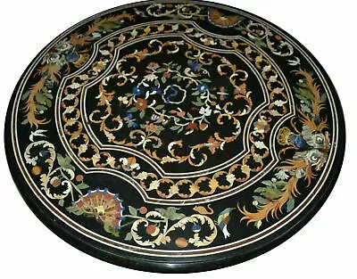 36'' Black Marble Center Dining Table Top Inlay Antique Multi Pietra Dura Decor • $1894.30