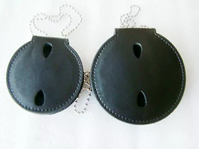 $11.99 • Buy Round Police Security Badge Holder Leather Clip Belt Neck Chain