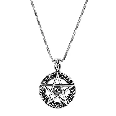 Mens Retro Pentacle Pentagram Wicca Star Amulet Stainless Steel Pendant Necklace • $12.99