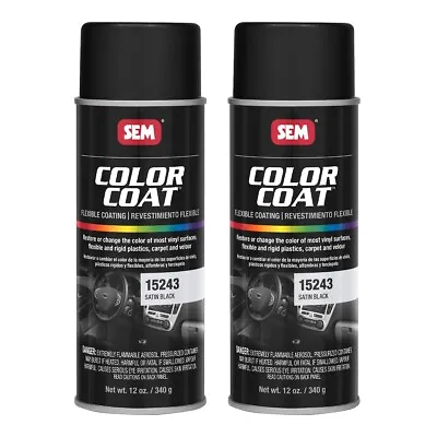 SEM 15243 Color Coat Satin Black Vinyl Spray Paint Aerosol 12 Oz (2 Cans) • $47.57