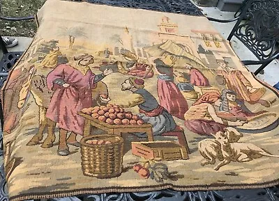 Antique Tapestry 50 X50  Middle Eastern Bazaar Scene Belgium • $131.99