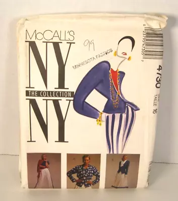 McCall's NY NY Collection 4730 Jacket Top Pants Skirt Misses 16 Pattern Uncut • $8.99