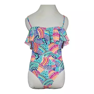 La Blanca Waves Ruffle Bandeau Swimsuit Top One Piece Size 10 Womens Retail $130 • $45.49