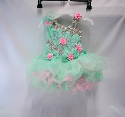 Girls Toddlers Infant Mint And Pink Rhinestone Pageant Dress Tutu Skirt W/ Laces • $69.99