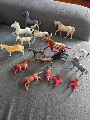 Vintage Marx Indian Plastic Rubber Toy Horses Lot White Black • $14