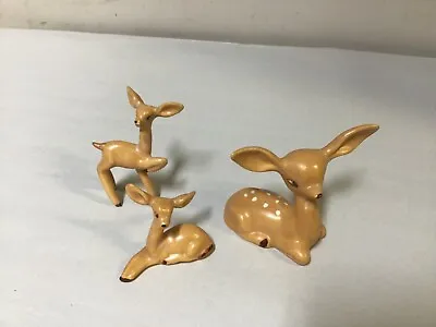 Vintage Ceramic Brown Seated Fawn Deer Figurine Big Ears Felt Bottom 3” Babies • $18.99