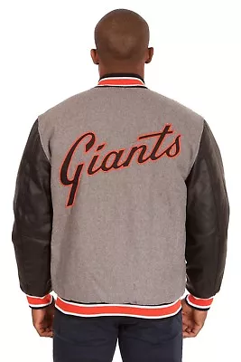 MLB Men's San Francisco Giants Wool / PU Leather Sleeve Reversible Jacket - Gray • $79.90