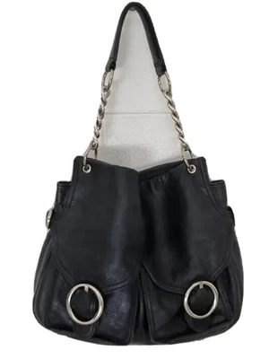 $75 • Buy OROTON Black Soft Pebble Leather Jackie Chain Hobo Bag  RRP $545
