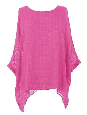 Women Italian Plain Lagenlook Batwing Cotton Linen Ladies Tunic Top Plus Sizes • £14.99
