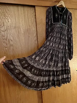 Vintage Inky Black Violet Semi Sheer Indian Cotton Gauze Dress Medium (phool) • $225