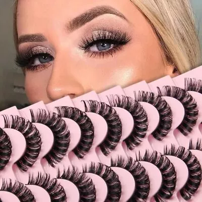 Russian Style Strip Lashes D Curl Mink False Eyelashes Full Curled 10 Pairs UK • £2.99