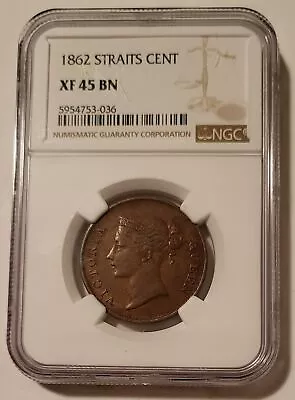 Straits Settlements (Malaysia) Victoria 1862 Cent XF45 BN NGC • $119