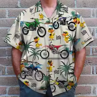 Motocross Duck Hawaiian Shirt Dirt Bike Duck Button Down  Hawaii Aloha Beach • $26.99