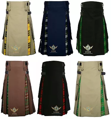 $69 • Buy Scottish Men's Fashion Hybrid Utility KILT Cotton & Tartan Under Pleated Kilts