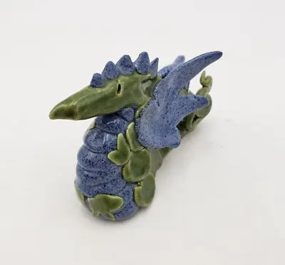 Vintage Studio Art Pottery Green & Blue Dragon Figure Simplistic Design SIGNED • $15.30