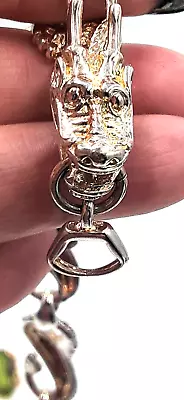$35 • Buy 925 Unique Rare 8  Woman's Fire Dragon Link Bracelet With Brushed Gold Accent